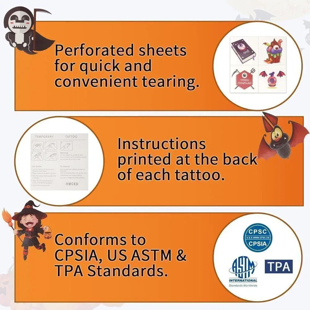 Bundle of 6 Pack Halloween Parachute Toys & 360 Halloween Temporary Tattoos